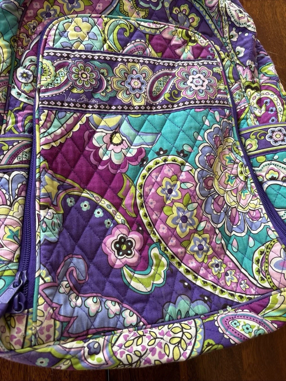 Vera Bradley Convertible Backpack Tote Bag Heather Purple Paisley Floral Retired